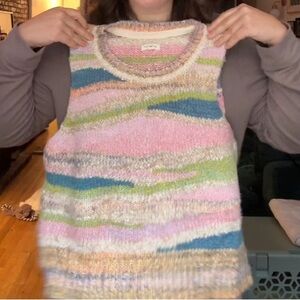 Anthropologie Pink and Green Crew Neck Sweater